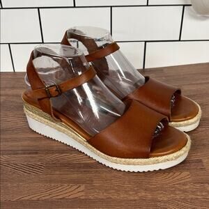 BERTUCHI Made in Spain Quarter Strap Wedge Sandals Camel Leather EU Size 41